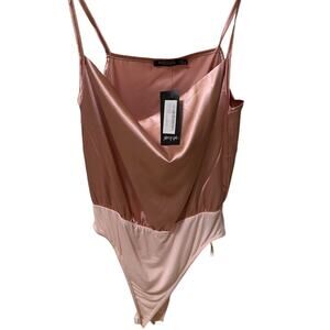 Nasty Gal Bodysuit Women's Size 4 Pink Blush Rose NWT Satiny Silky Shiny